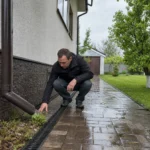Перевірка водовідведення біля приватного будинку після дощу