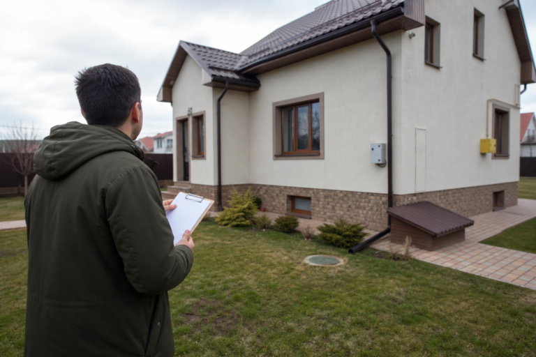 Покупець оглядає приватний будинок і ділянку